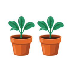 Fototapeta premium Two potted sprouts growing, home container gardening class, plant care event, watering schedule session, indoor herb starter kit vector