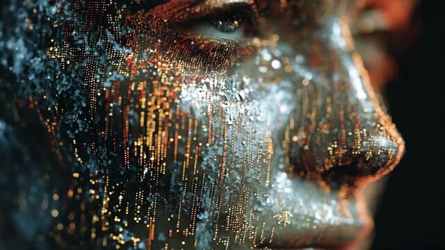 Abstract Digital Human Face with Glowing Data Particles Futuristic AI Technology Video