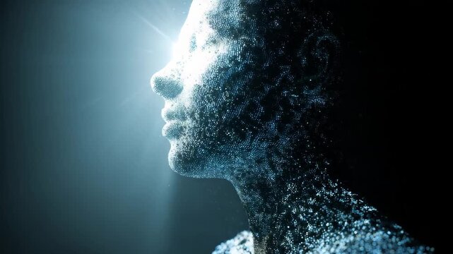 Abstract Digital Human Face Made of Particles Futuristic Technology AI Concept Video