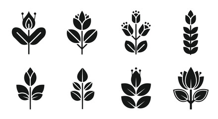 Fototapeta premium A collection of eight distinct black and white floral designs arranged in two rows