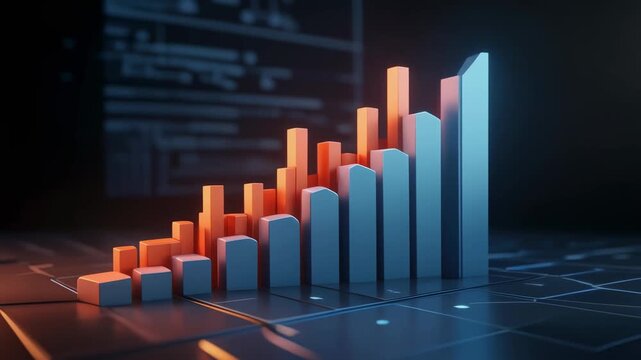 3D Bar Chart with Orange and Blue Bars on a Digital Grid animated Background abstract analysis