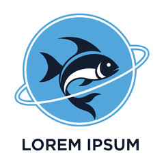 Obraz premium Fish swimming around a planet aquatic animal in space blue planet icon
