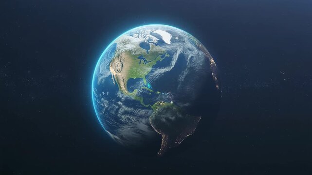 Realistic Earth from Space Showing North and South America with Night Lights american animated