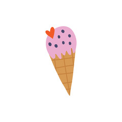 Cute Ice Cream Cone with Heart Illustration. This vector design is perfect for stickers, posters, packaging and summer prints.