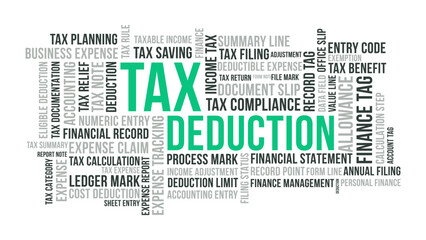Tax Deduction Word Cloud Design for Finance Poster, Accounting Wall Art. Tax Deduction modern green typography © WordNest