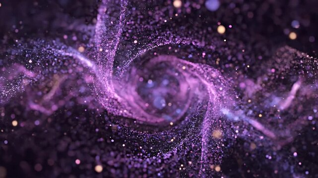 A nebula-like, swirling vortex of purple and pink particles against a dark background