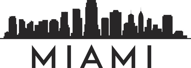 Miami city skyline silhouette with modern skyscrapers and bold typography isolated on white background, minimalist urban cityscape illustration for travel, tourism, and business branding. © MSTALIFNUR