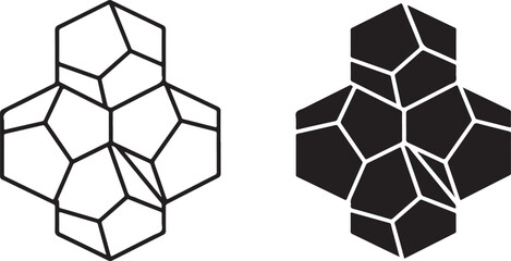 Black and white geometric shapes side by side hexagons polygons line outline