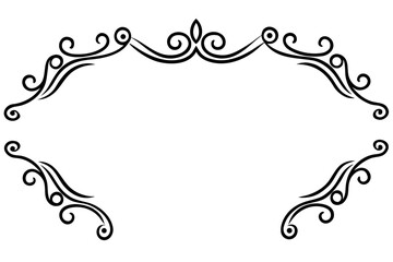 A black and white vector graphic of an ornate frame with swirling designs and a leaf motif on a plain background