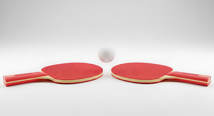 Table tennis paddles and ball on white background