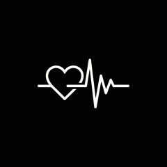 Heartbeat electrocardiogram line tracing an abstract heart shape, symbolizing life and health with a simple, modern graphic design on a black background