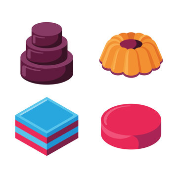 Mini dessert collection featuring pudding dome, bundt ring, layered petit four, round mousse for bakery branding, cafe menu, pastry festival