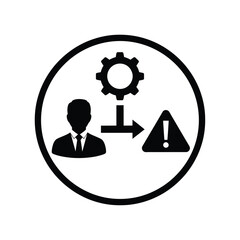 Vector illustration icon black icon of a person with a gear and warning sign inside a circle on a isolated