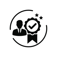 Vector illustration icon black silhouette of a man in a suit with a certificate and stars