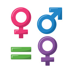 Inclusive gender icons set featuring female sign, male sign, equality bar for pride month materials, diversity training, social justice design