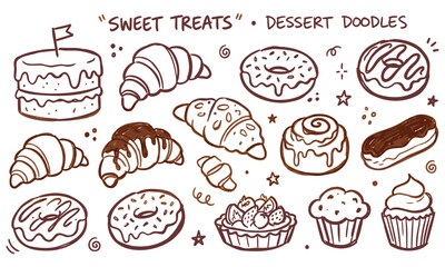Dessert Doodle Collection: Croissants Donuts Cake Cupcakes Eclairs TartStock Art