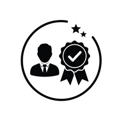 Vector illustration icon black silhouette of a man in a suit with a certificate and stars on a isolated
