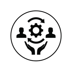 Vector illustration icon simple black icon representing teamwork and collaboration with a gear in the center