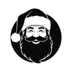Vector illustration icon black and white illustration of smiling santa claus face with beard and hat