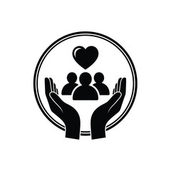 Vector illustration icon black and white vector illustration of people and heart in hands on a isolated