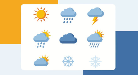 Weather Icons: Sun, Rain, Snow, Storm, Clouds - Forecast Symbols