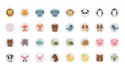 Cute cartoon animal icons collection for children's designs and educational materials. © alesana