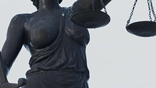 Lady Justice Statue and Bird Crow on Head