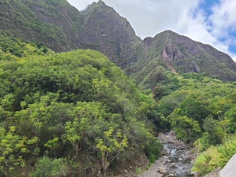 Iao Stream in the rugged Iao Valley in Maui, Hawaii