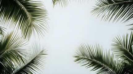 Fototapeta premium Green palm leaves against a pale sky tropical nature