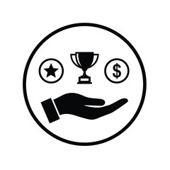 Vector illustration icon hand holding award with star and dollar sign icon