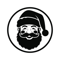 Vector illustration icon black and white illustration of santa claus face with beard and hat