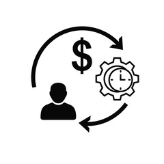 Vector illustration icon simple black icons representing time money and person in a circular process on a isolated
