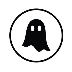 Vector illustration icon black ghost icon in a circle on a, simple spooky symbol