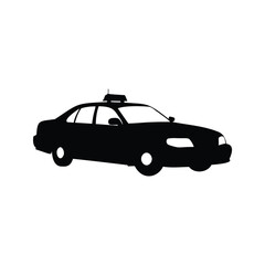 police car patrolling silhouette vector illustration, Modern police car silhouette with light bar on roof ready for city patrol vector illustration © hamiduls11arts