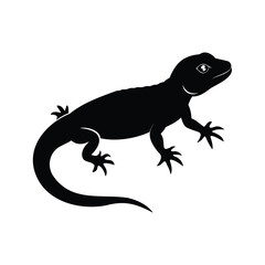 Fototapeta premium reptile scales close up silhouette vector illustration, Silhouette of a stylish black lizard standing on four legs with a sleek body, perfect vector illustration for reptile-themed designs