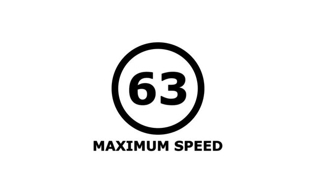 Maximum Speed 63 Traffic Sign &ndash; Regulatory Road Safety Symbol Isolated on White Background. Shin Tomei expressway speed limit 63 road sign.