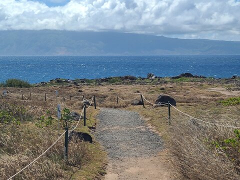Kapalua Coastal trail overlooking Lanai in Lahaina, Hawaii