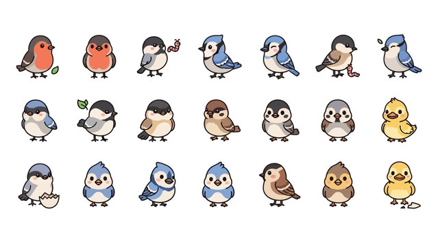 Collection of Various Cartoon Bird Illustrations.