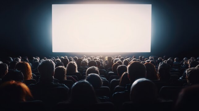 The Audience in a Dark Cinema Watching a Bright Movie Screen