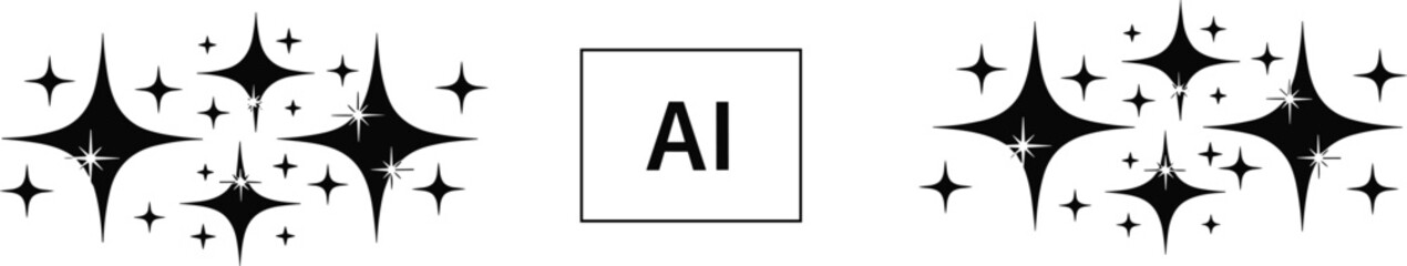 Artificial intelligence AI text box with magic sparkle stars for digital content generation and innovation cad drawing flat vector illustration, © Heyy there