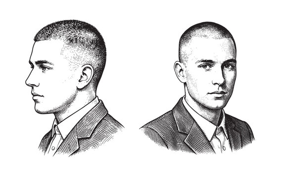 Front and Side Profile Illustration of a Modern Men's Buzz Cut Haircut