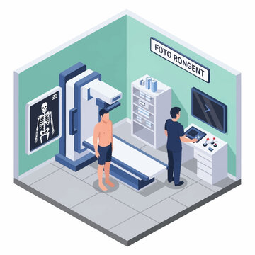 Medical Imaging Room with X-ray Machine and Technician.