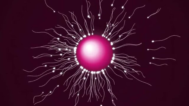 3D Animation of Sperm Cells Swimming to Fertilize Human Egg Ovum, Conception and Reproduction Concept