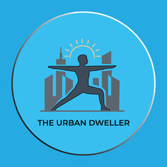 The Urban Dweller: Silhouette of Person in Yoga Warrior Pose with Cityscape and Rising Sun