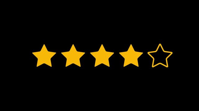 4 Star Rating Animation with Minimalist Five Star Outline on Black Background