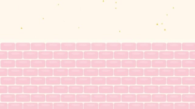 Pink cartoon brick wall or skin cell barrier background. Animated loop of pastel geometric blocks with floating dust particles.