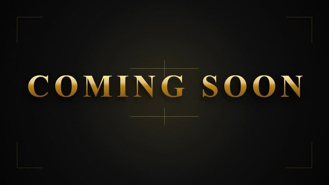 A black background with gold text reading 'COMING SOON' surrounded by a thin white border and a subtle crosshair design, conveying a sense of anticipation with a modern and sleek display.