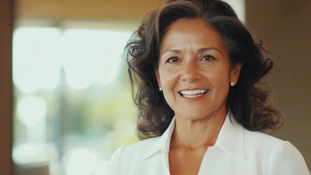 This is a videograph of a Latinx professional woman speaking at a conference. She is dressed in formal attire and appears to be engaged in the conversation.