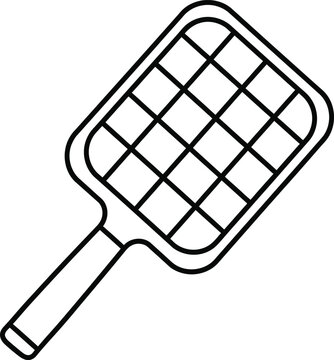 Simple black and white line art illustration of a handheld fly swatter icon on a white background Vector