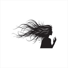  Silhouette profile, flowing hair, wind motion, elegant strands,ne belling, stock image, silhouette vector